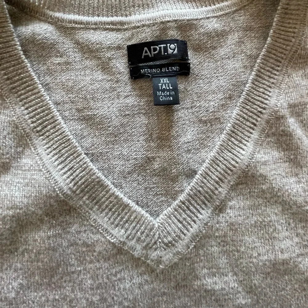 Apt 9 Merino Wool Blend Oatmeal Gray Long Sleeve V Neck Sweater Men’s XXL Tall